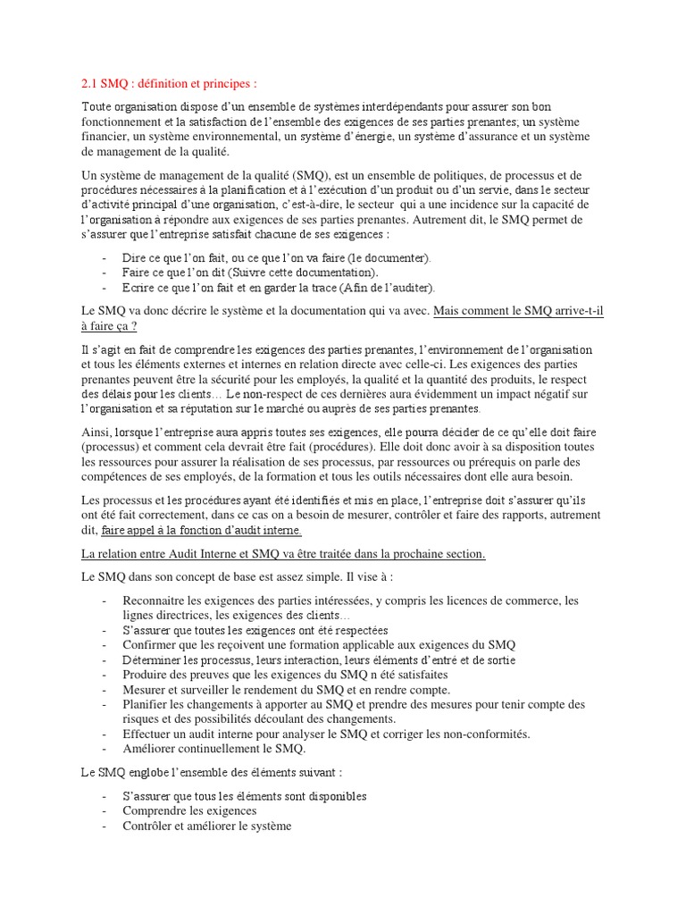 Définition et principes du SMQ | PDF | Système de management de la ...