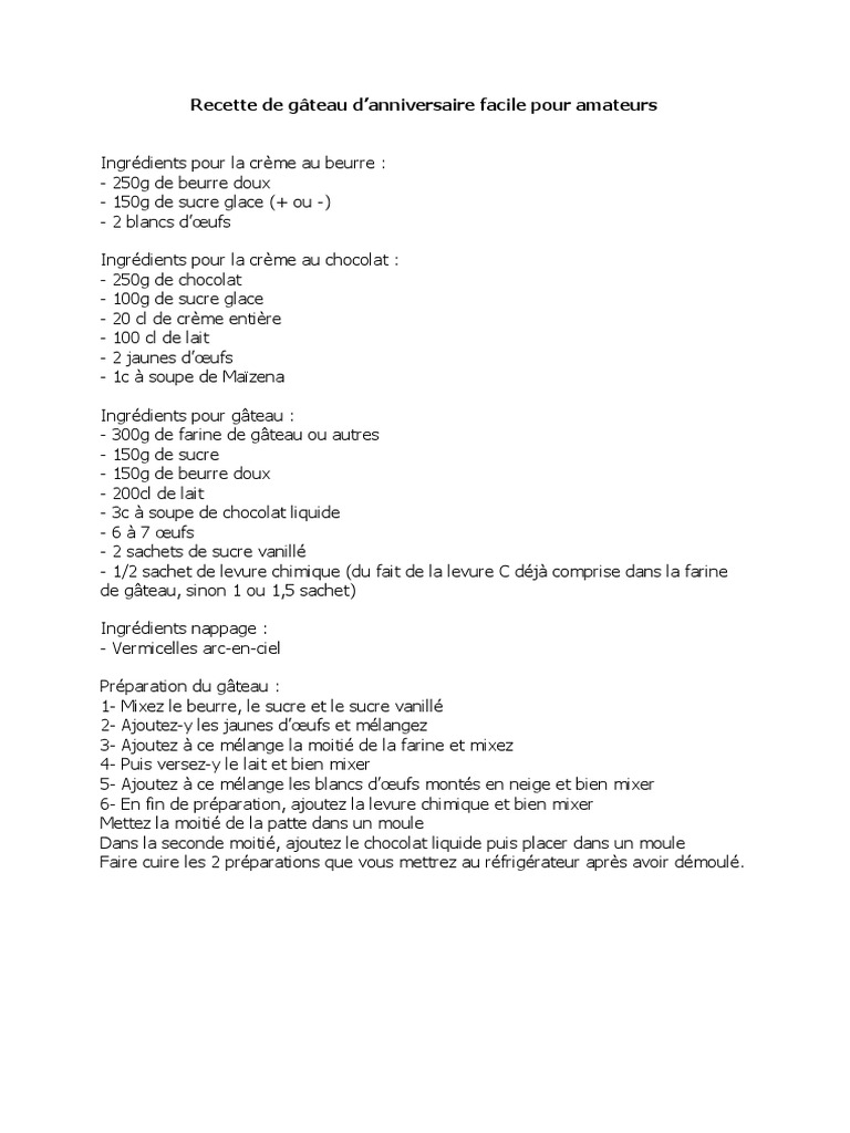 Recette De Gateau D Anniversaire Pdf Chocolat Beurre