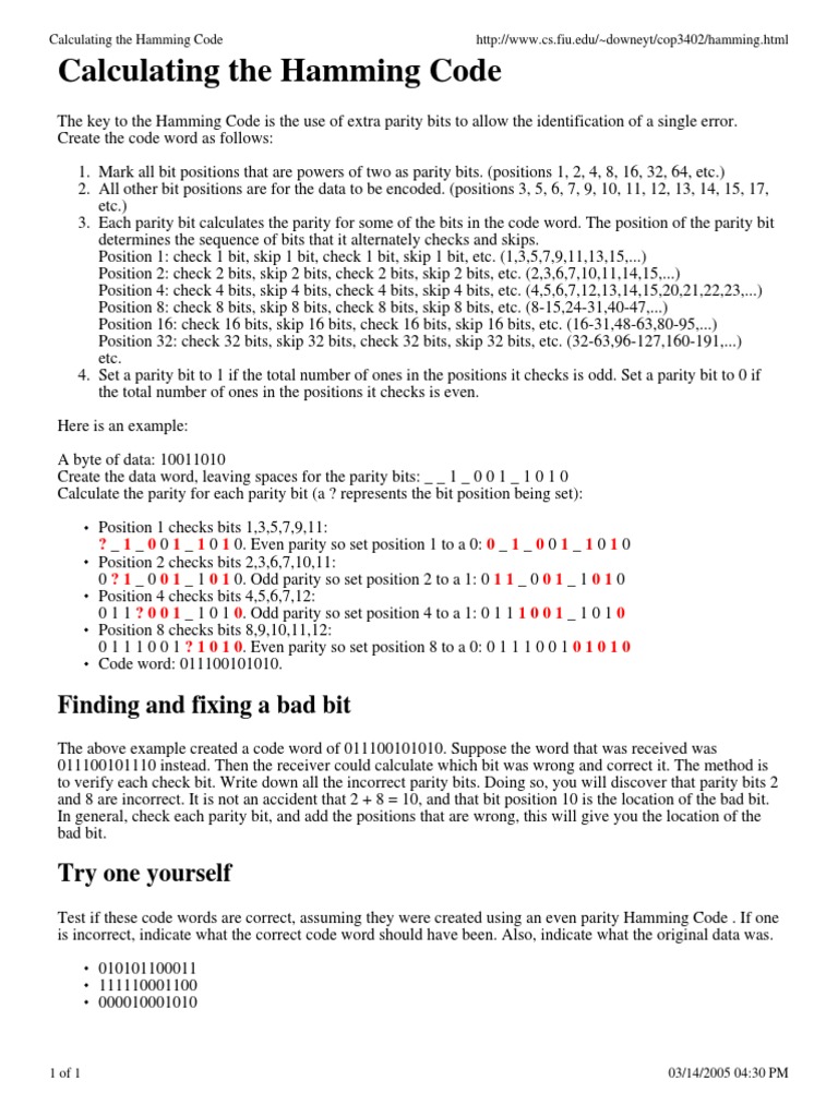 Calculate Hamming Code Parity Bits | PDF | Data Transmission | Data