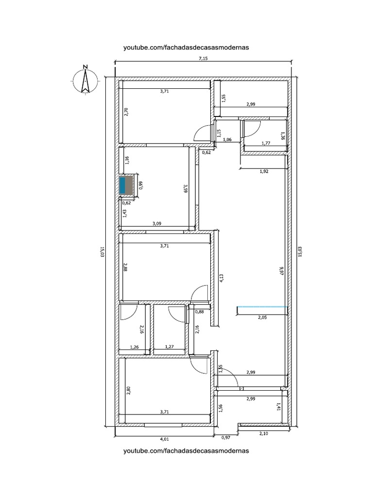 Plano de Casa de 7x15 Metros Con 3 Dormitorios | PDF
