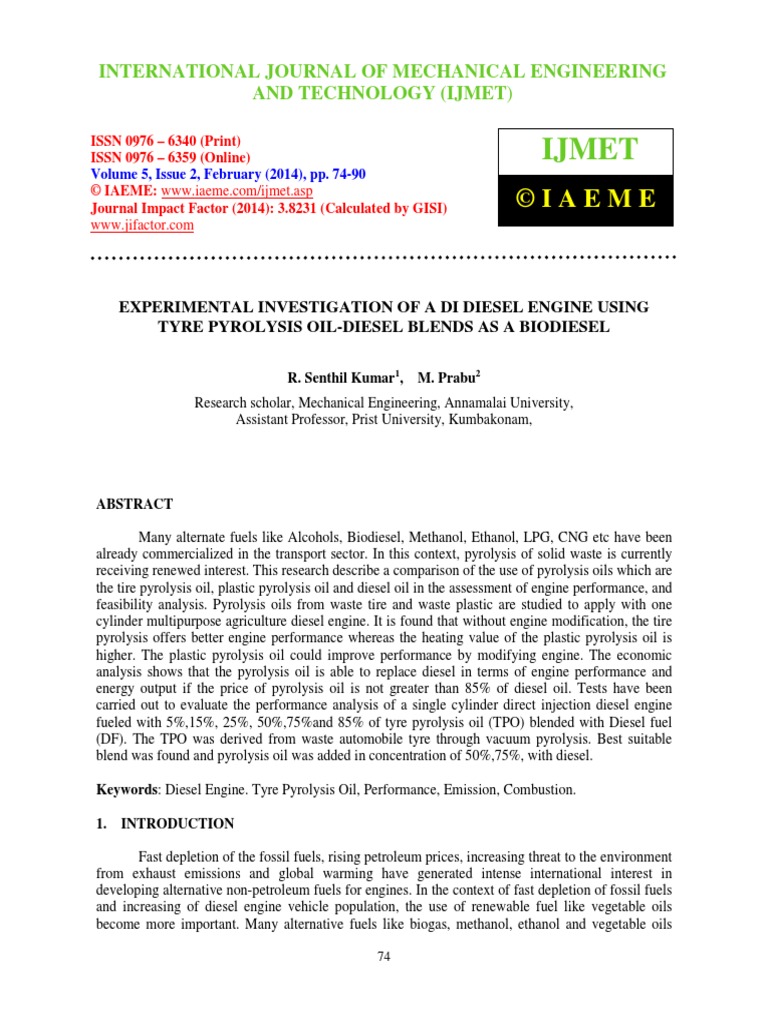 Diesel From Tyres Paper PDF | PDF | Diesel Fuel | Diesel Engine