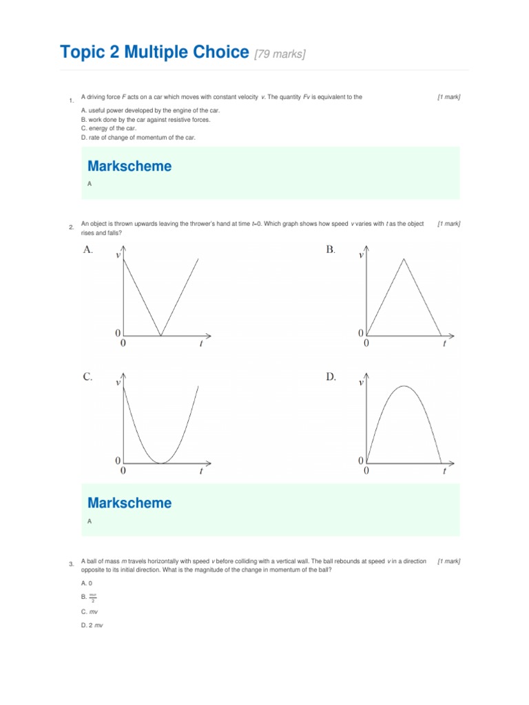 Topic 2 Multiple Choice Ms Forces Momentum Physics