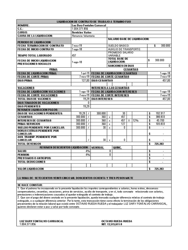 Formato Para Liquidar Contrato De Trabajo A Termino F - vrogue.co