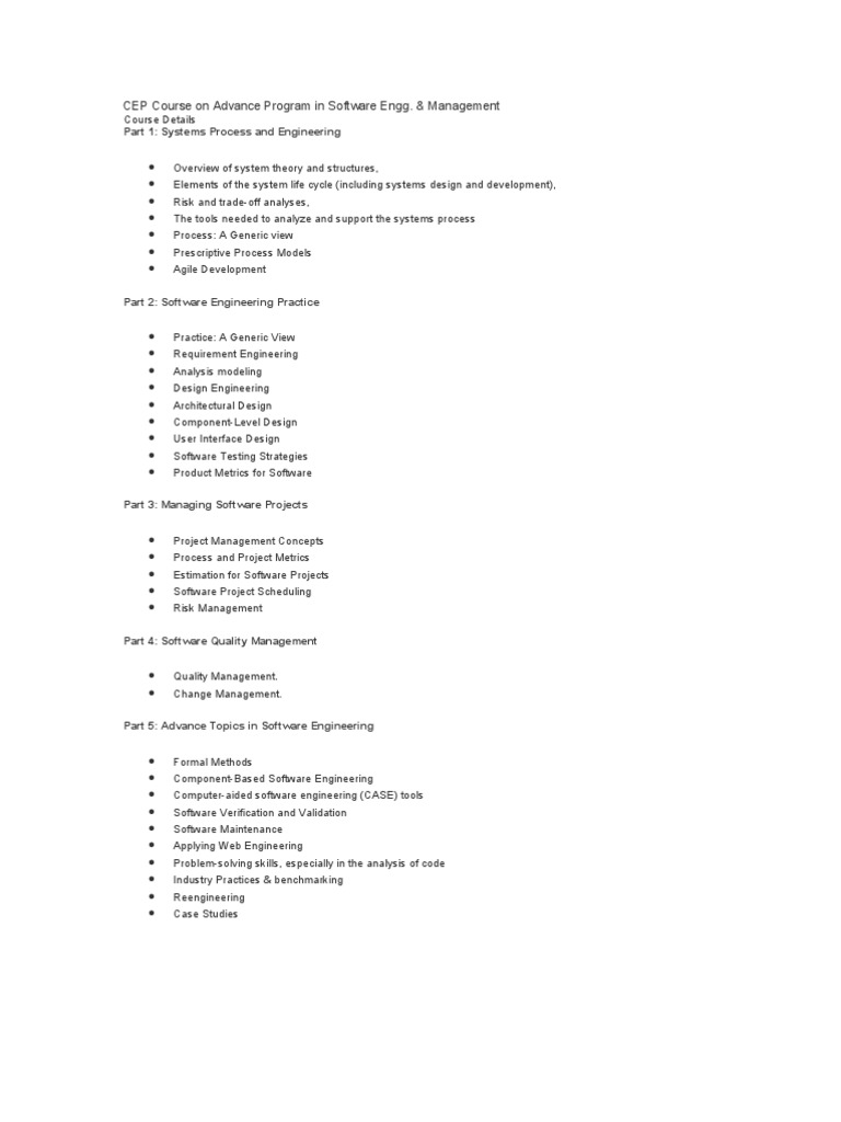 CEP Course On Advance Program in Software Engg | PDF | Project ...
