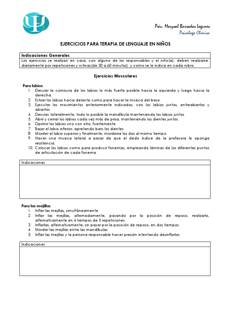 Ejercicios para Terapia de Lenguaje | PDF | Tartamudeo