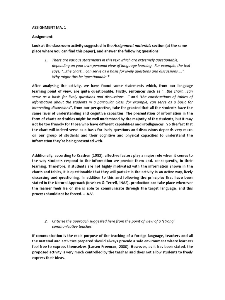 Assignment #1 - MA | PDF | Second Language | Affect (Psychology)