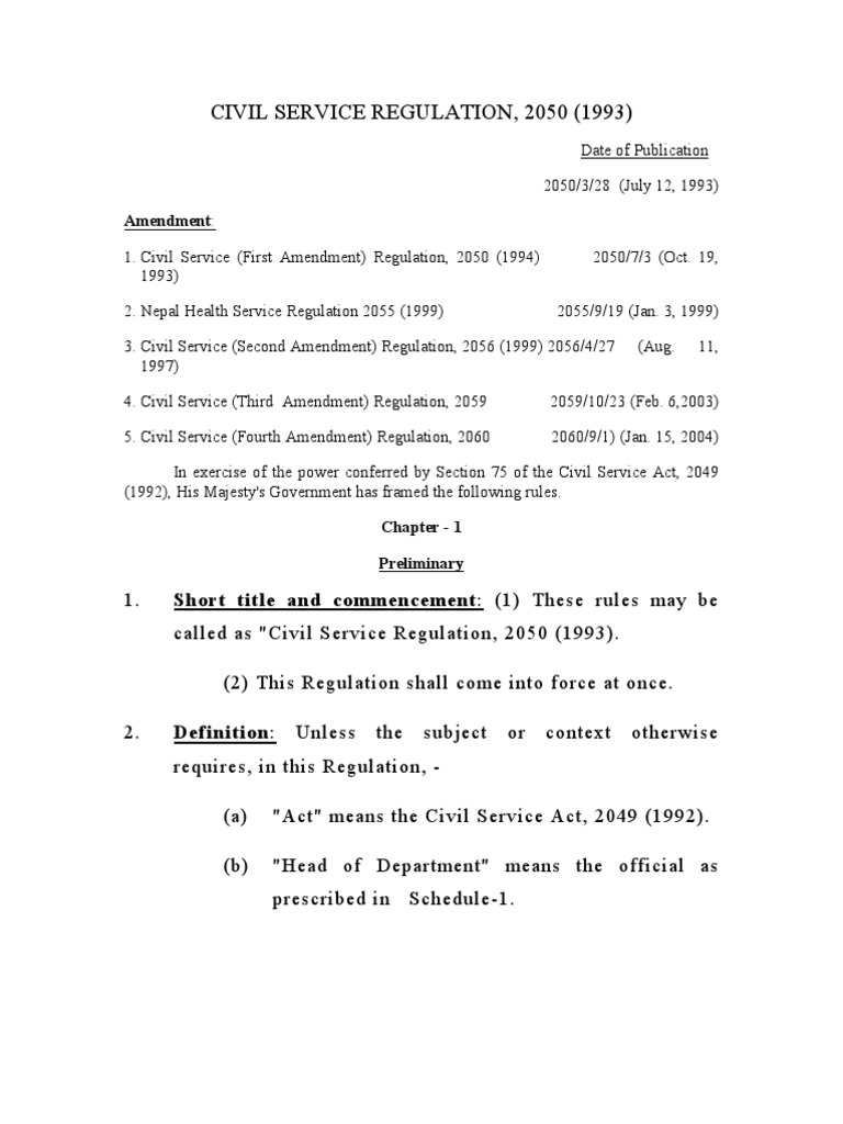 Civil Service Regulation 2050 (1993) PDF Academic Degree Second