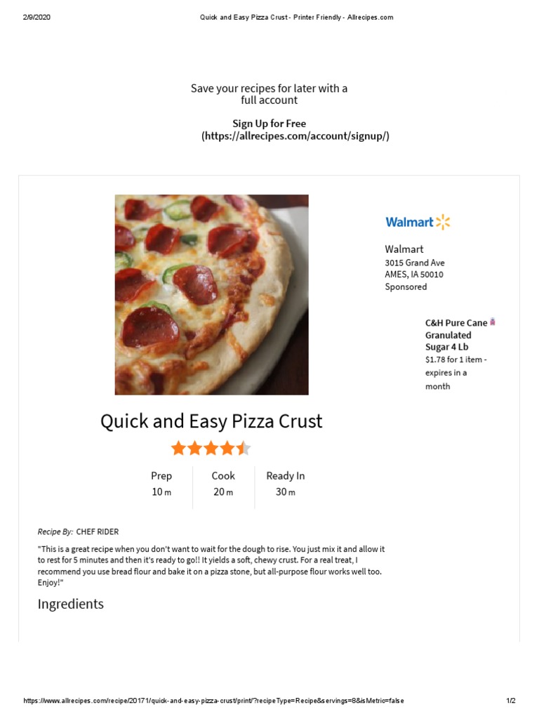 Pizza Crust Allrecipes | Descargar gratis PDF | Breads | Pizza