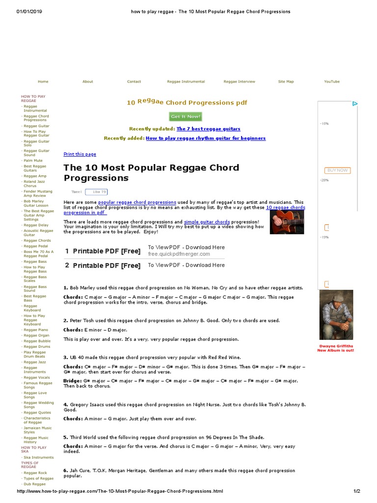 How To Play Reggae - The 10 Most Popular Reggae Chord Progressions PDF ...