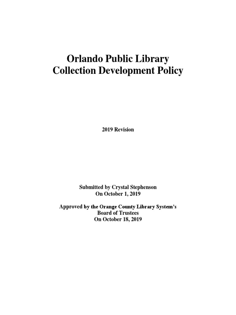 Orlando Public Library Collection Policy | PDF | Public Library | Libraries