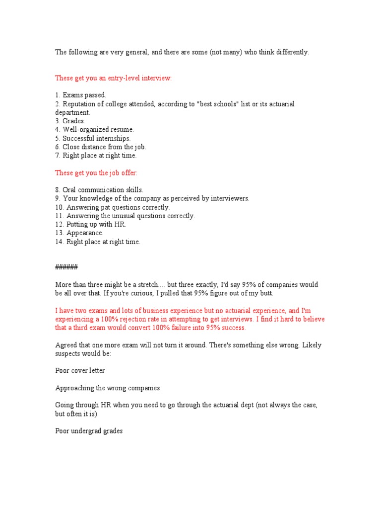 Actuarial Job Hunting Skills From Actuarial Outpost Pdf Actuary Resume