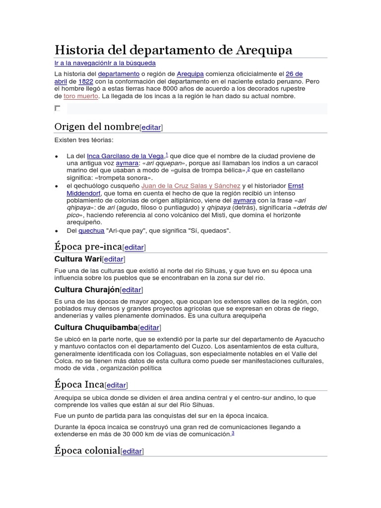 Historia Del Departamento de Arequipa PDF Imperio Inca América