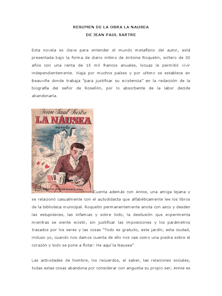 Resumen de La Obra La Nausea, PDF, Narrativa