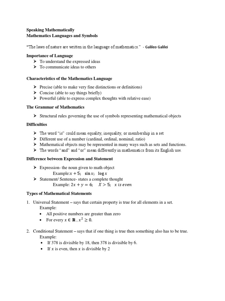 Understanding Mathematical Language | PDF | Set (Mathematics) | Numbers