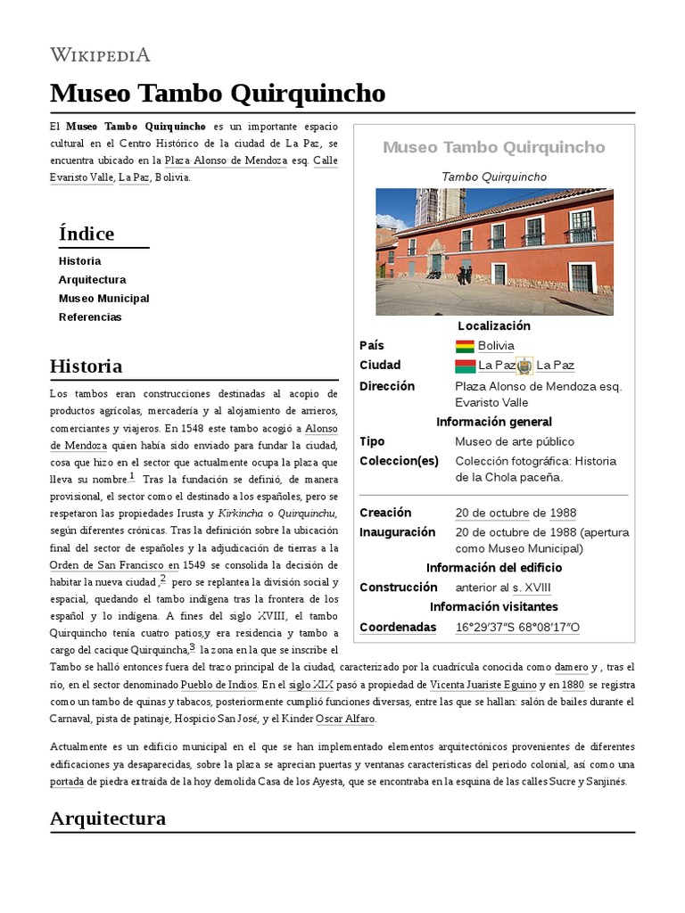 Museo Tambo Quirquincho Pdf Pdf Museo