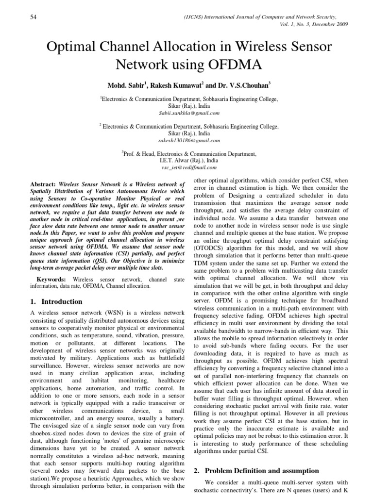 Optimal OFDMA Channel Allocation in WSN | PDF | Wireless Sensor Network ...