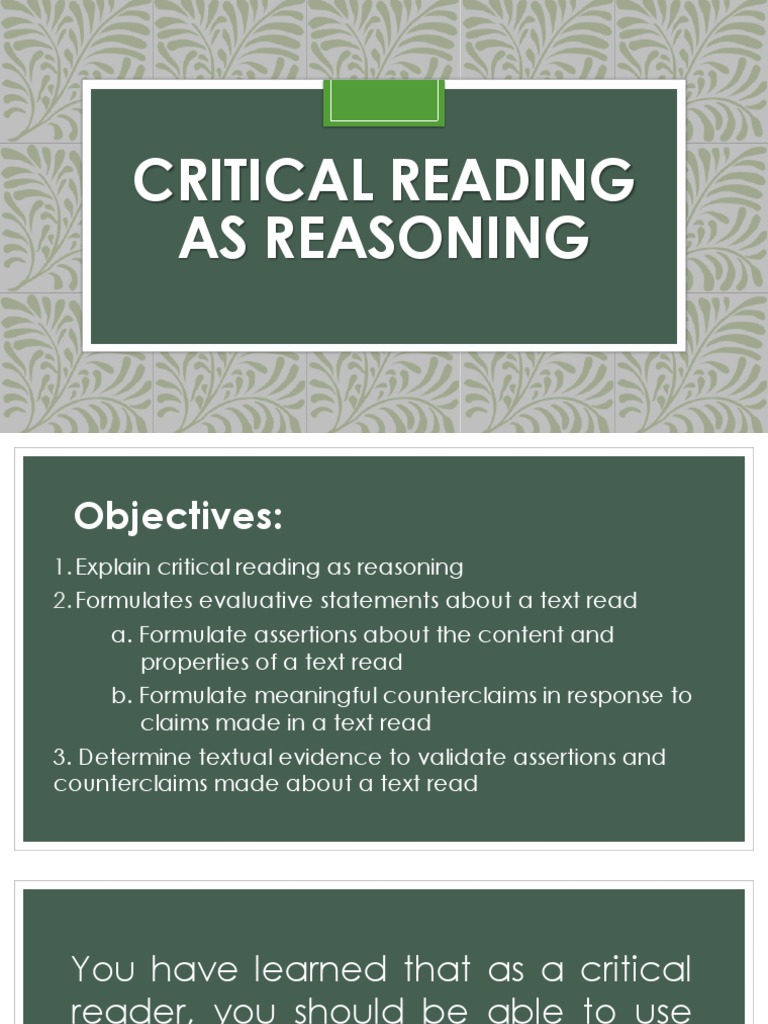 Critical Reading As Reasoning PDF Reason Evidence
