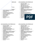 Lista de Material para Preescolar