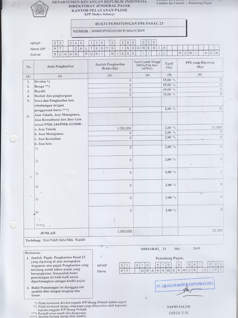 Bupot Pph23 Caltesys Pdf