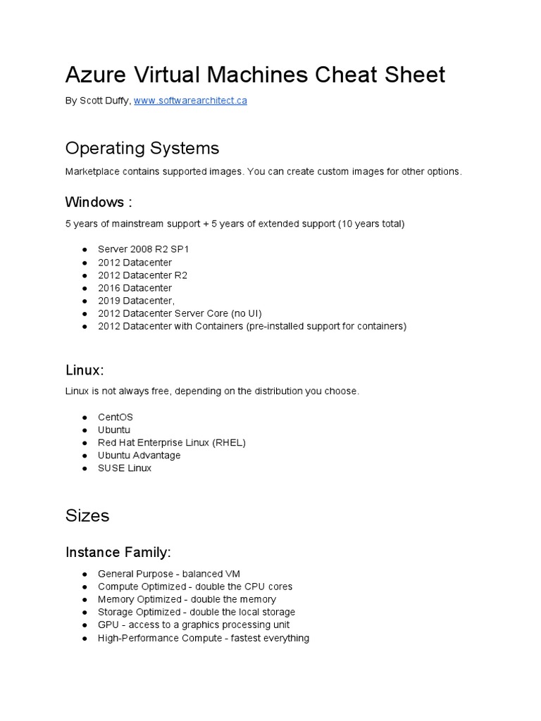 Azure Virtual Machines Cheat Sheet PDF Virtual Machine Graphics