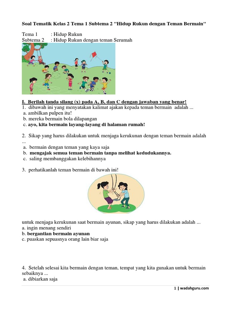 Soal Tematik Kelas 2 Tema 1 Subtema 2 | PDF