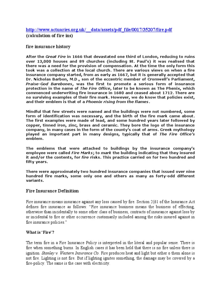 History and Principles of Fire Insurance | PDF | Insurance | Indemnity