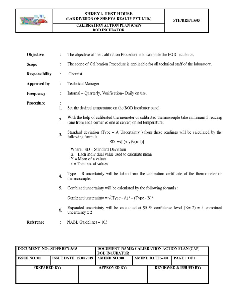 Bod Incubator PDF Calibration Standard Deviation