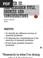 Chapter 3: Research Title, Sources and Considerations