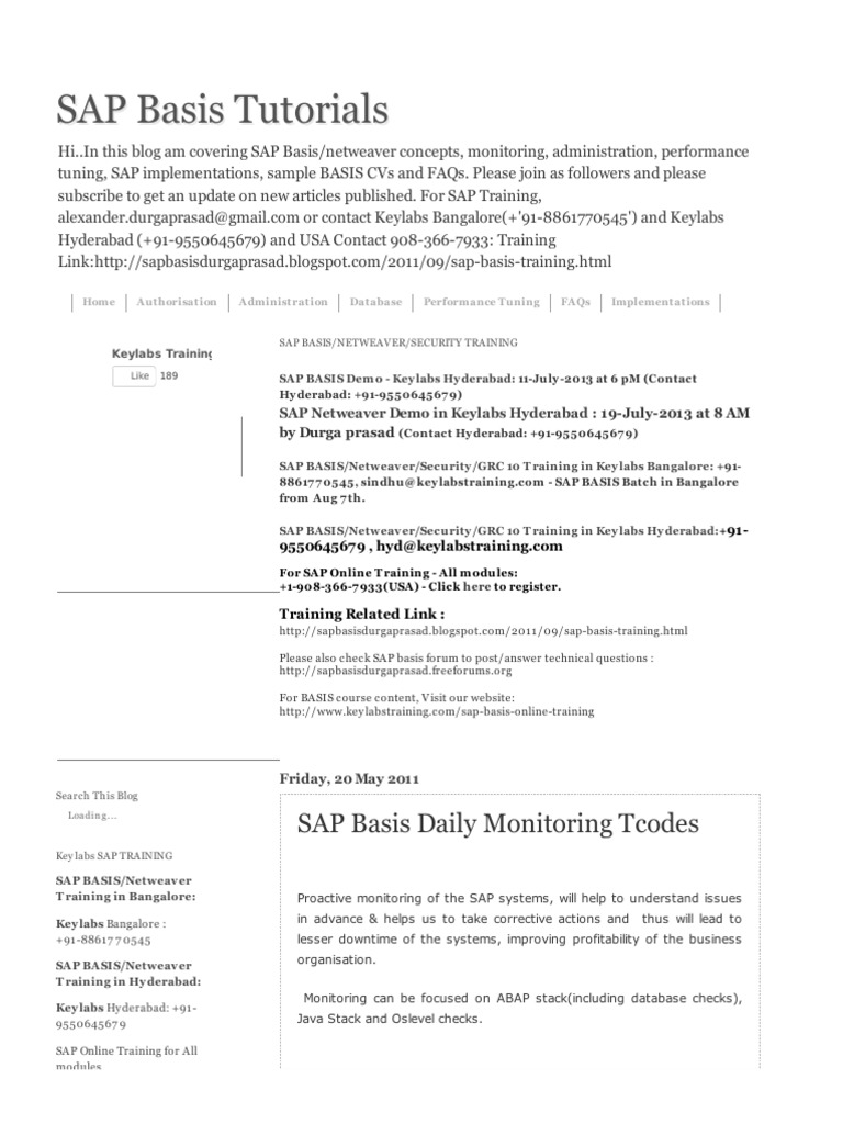 SAP Basis Monitoring and Training Insights | PDF | Backup | Databases