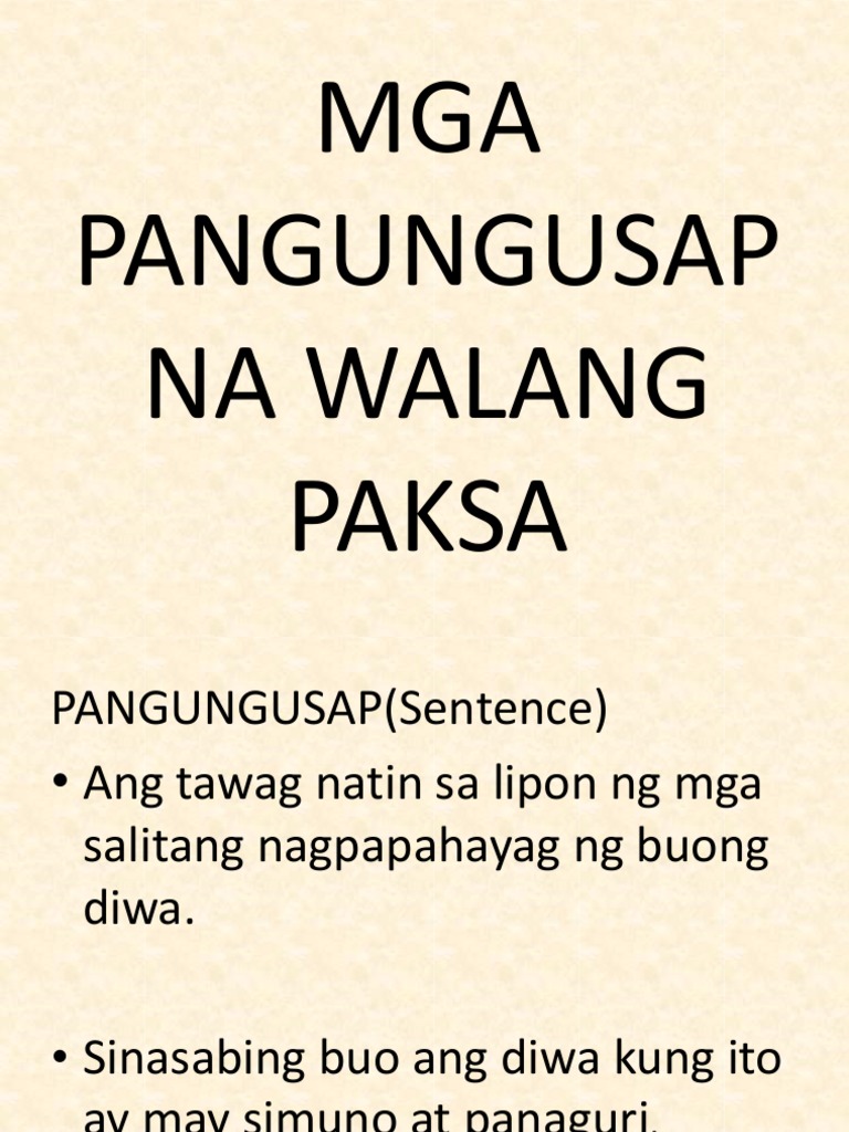 Mga Pangungusap Na Walang Paksa | PDF