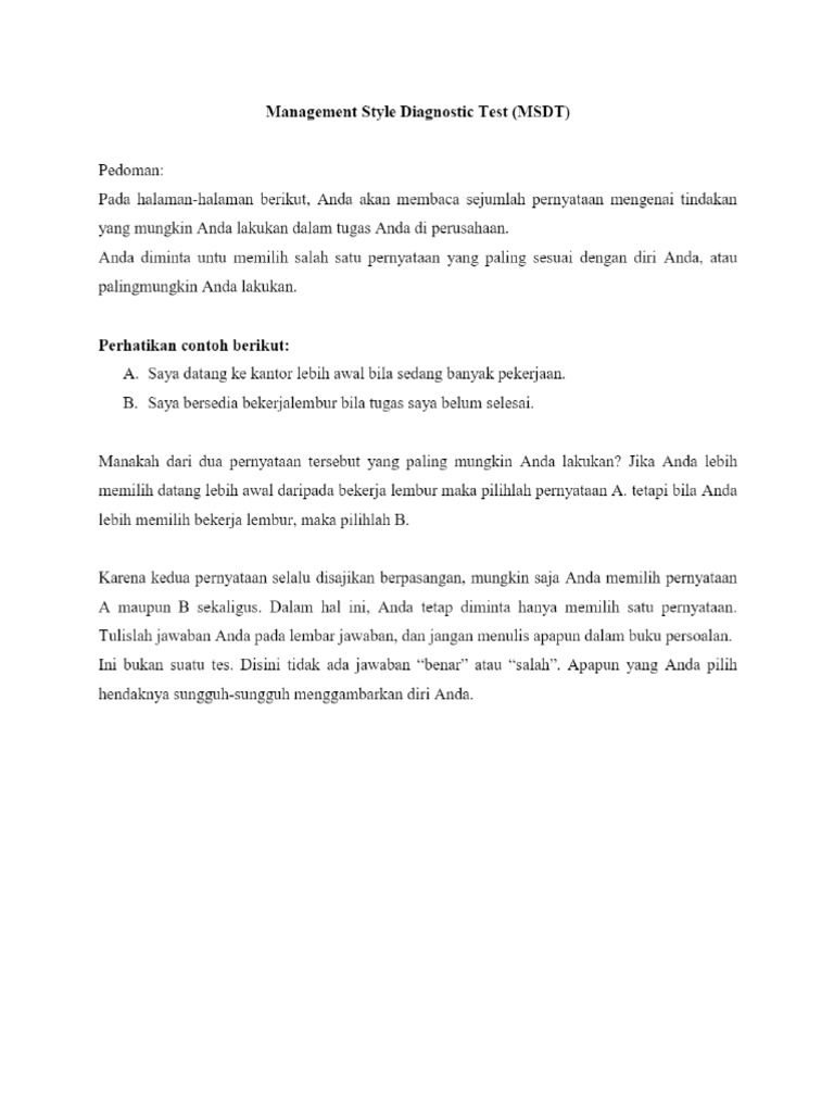 Management Style Diagnostic Test (MSDT) - PDF Download Gratis PDF | PDF