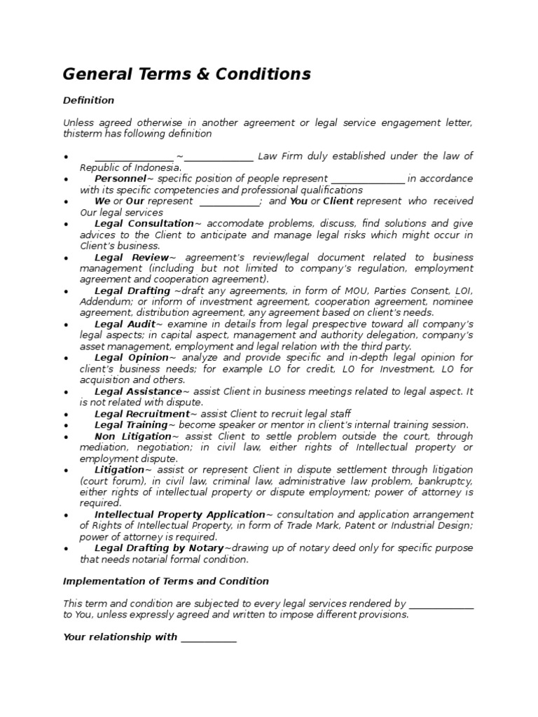 Legal Services Terms & Conditions | PDF | Practice Of Law ...