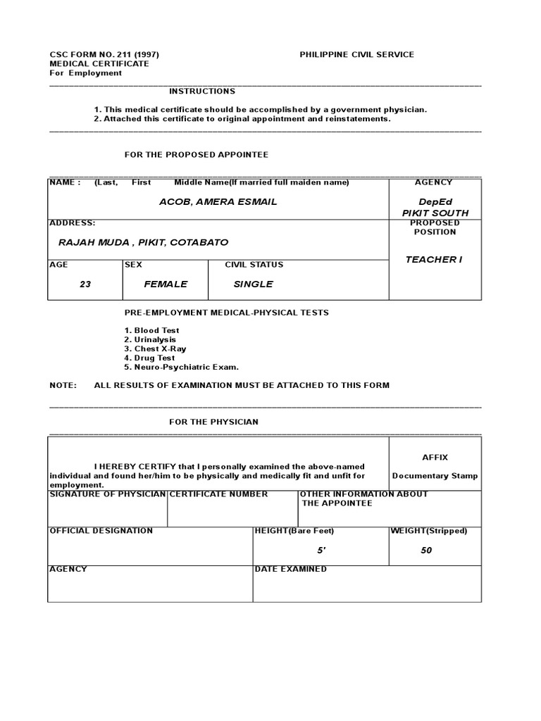 1medical certificate csc form 211 pdf health sciences health care