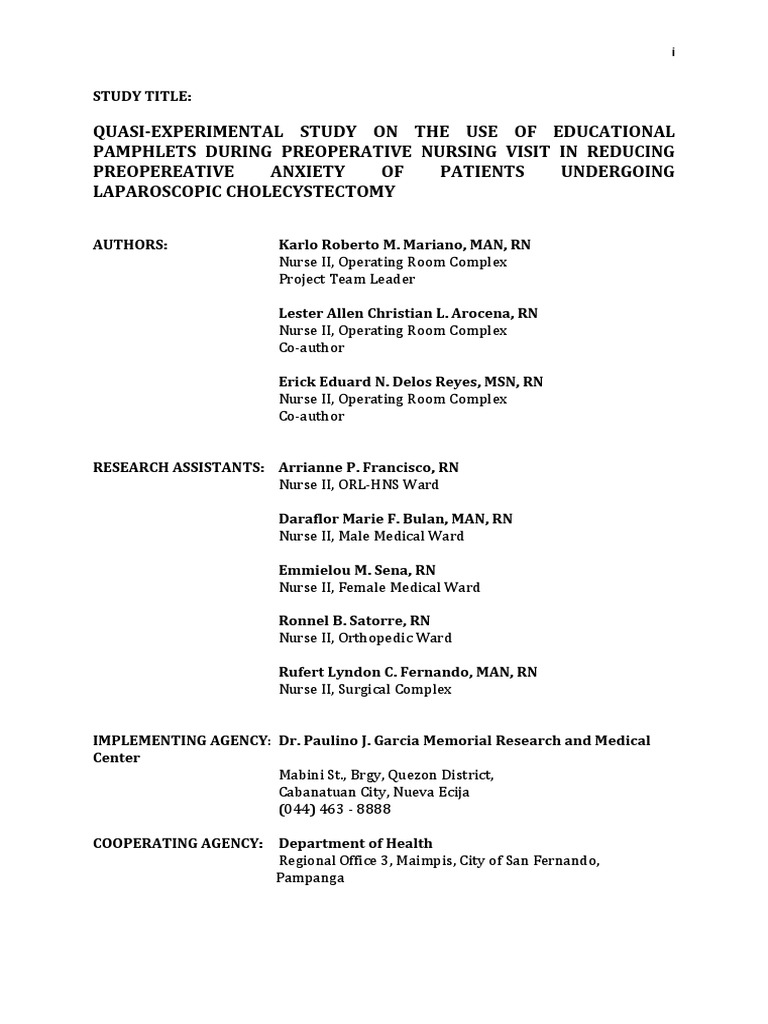 Study Protocol For Group 2 | PDF | Surgery | Health Care