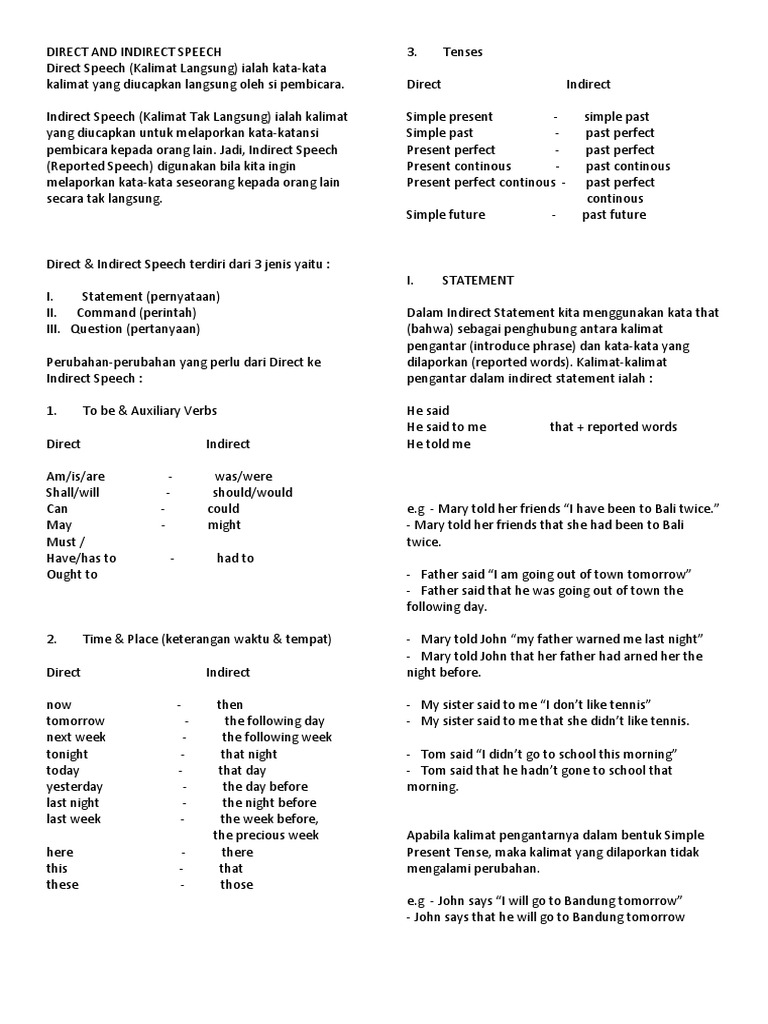 Direct vs. Indirect Speech Guide | PDF | Linguistics | Grammar