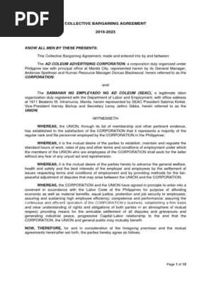 COLLECTIVE BARGAINING AGREEMENT