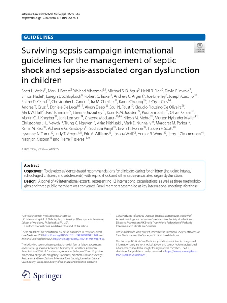 PEDIATRIC SEPTIC SHOCK GUIDELINES 2020 PDF intelligence overview