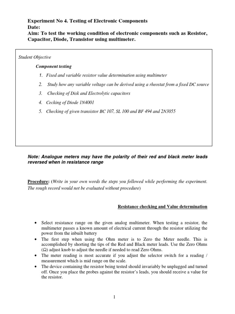 Study 4 Testing of Electronic Components Roughrecord PDF | PDF ...