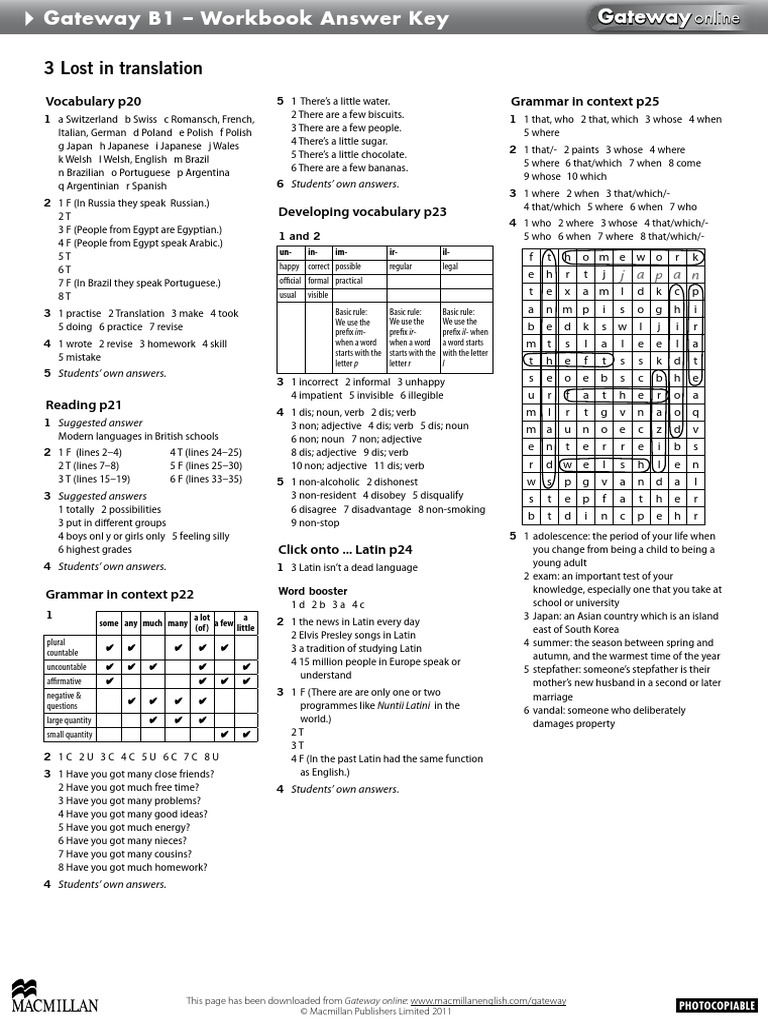 Gateway B1 Workbook Answers Unit 6