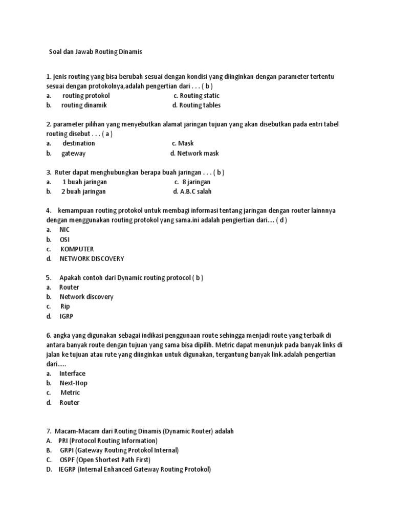 Soal Dan Jawab Routing Dinamis