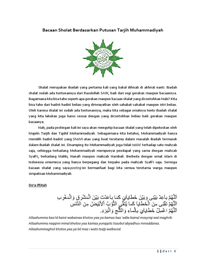 Bacaan Sholat Berdasarkan Putusan Tarjih Muhammadiyah Pdf