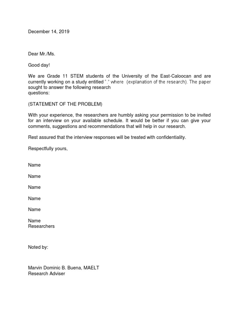 Sample Letter of Interview and Consent | PDF | Confidentiality