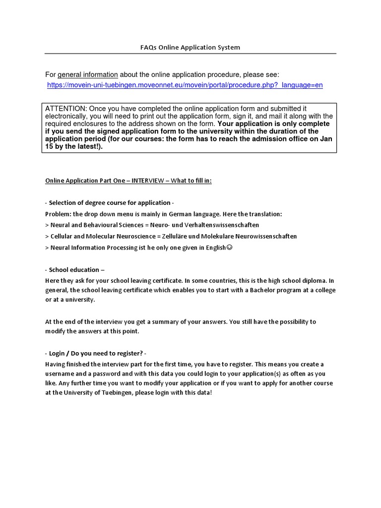 Tuebingen University Online Application FAQs | PDF | Graduate Record ...