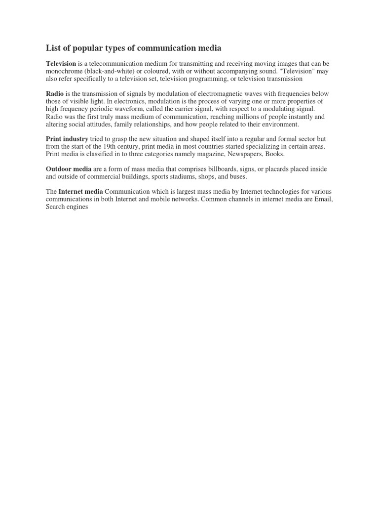 Types of Communication Media | PDF