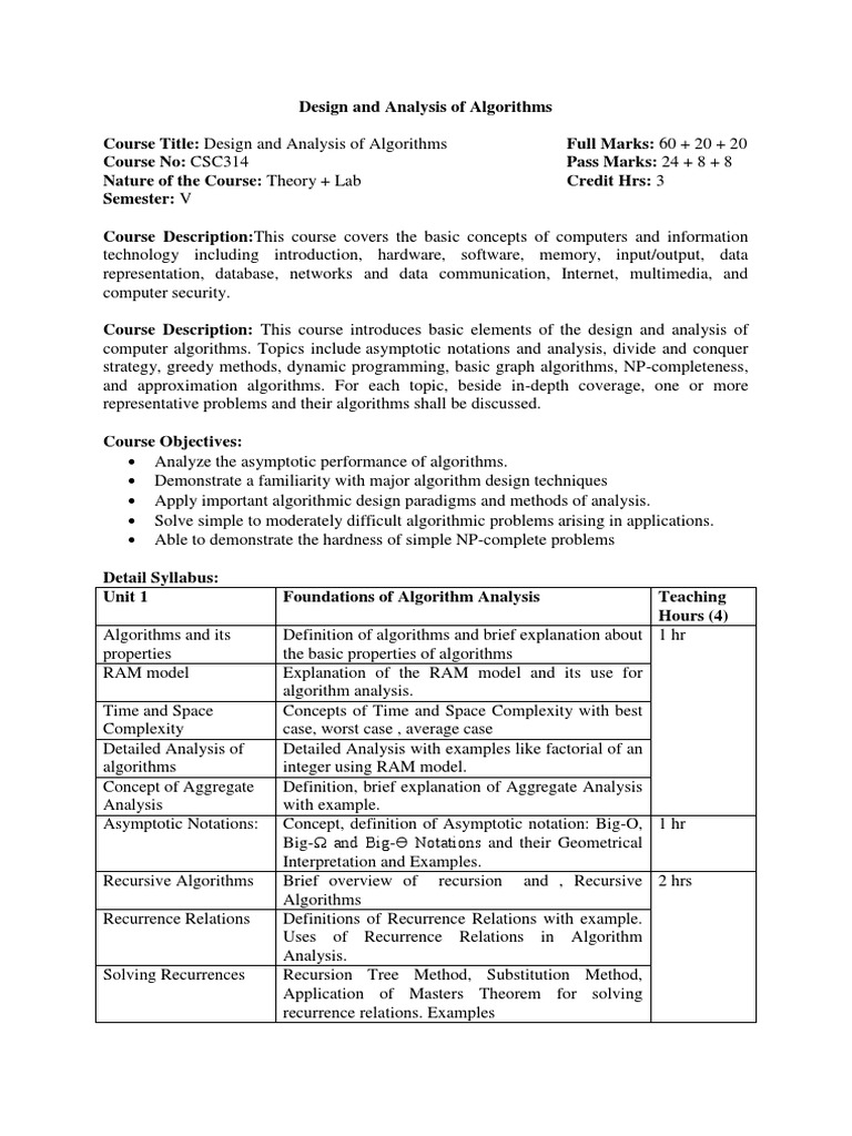 CSC314 Design and Analysis of Algorithms | PDF | Computational ...
