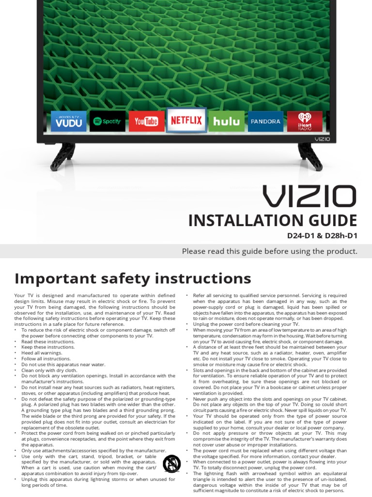 Vizio d24d1 Quick Start PDF Hdmi Ac Power Plugs And Sockets