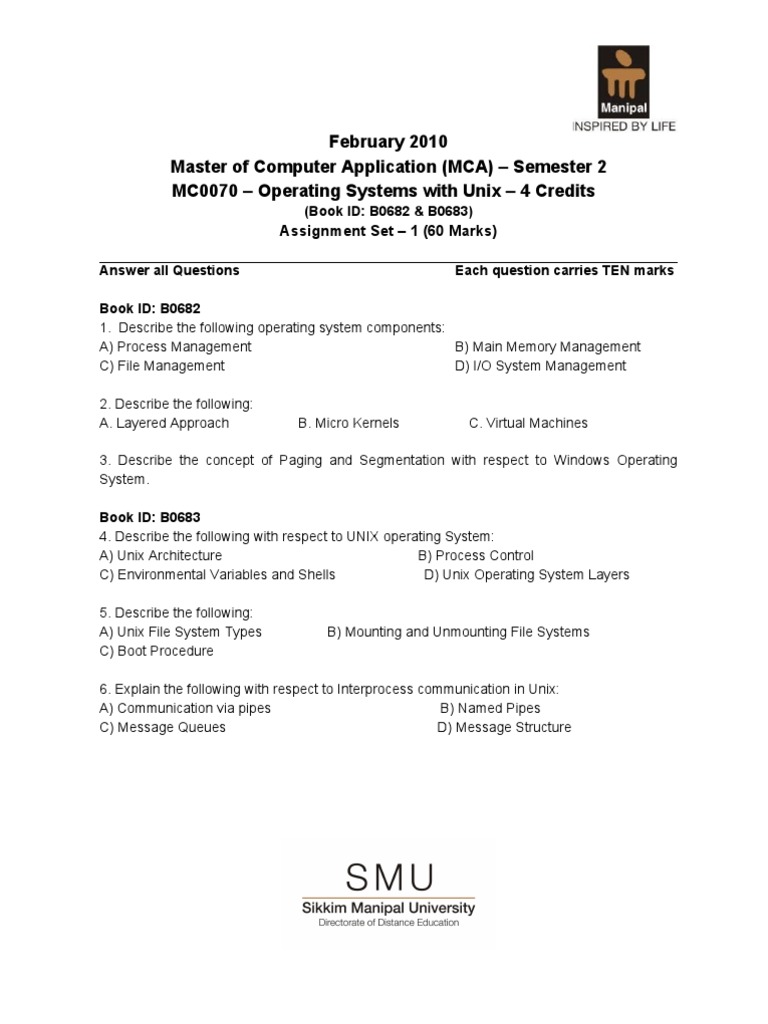 MCA Operating Systems Assignment Guide | PDF | Operating System | Unix