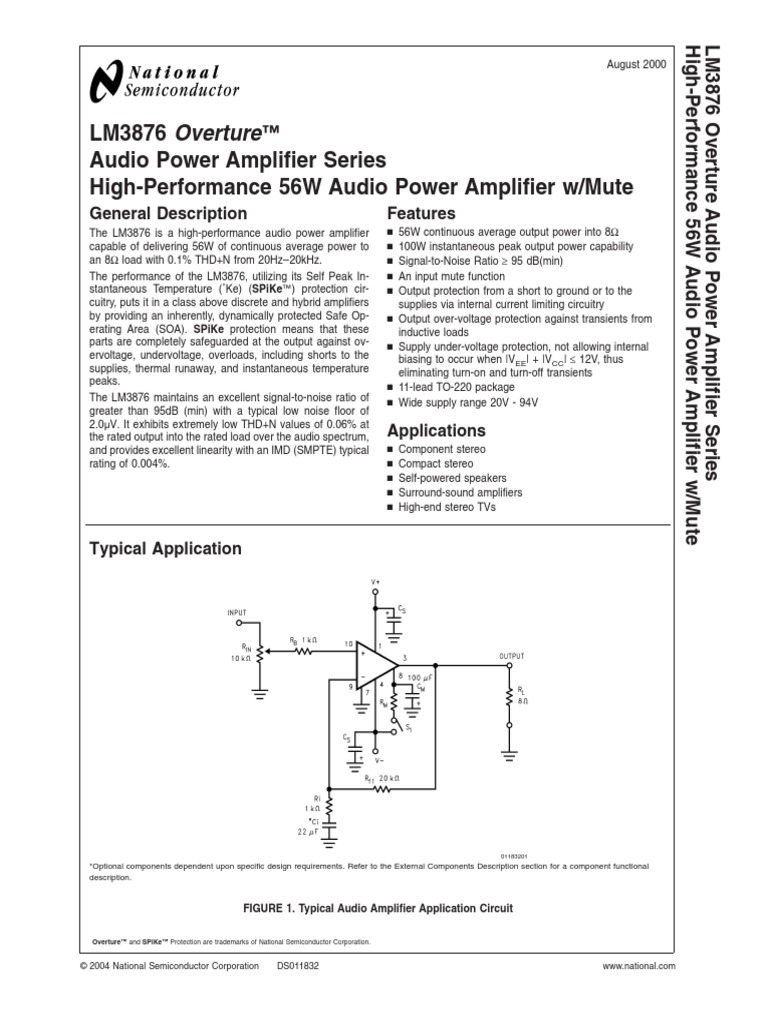 LM3876T PDF | PDF | Amplifier | Electrical Resistance And Conductance