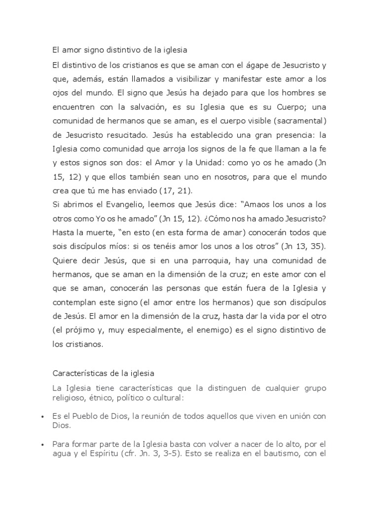 Amor: Signo Distintivo de la Iglesia | PDF | Iglesia Católica | Cristo ...