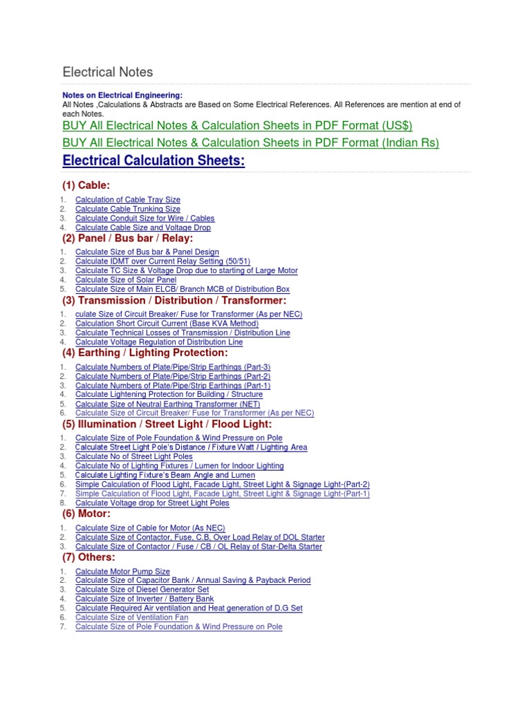 Electrical Engineering Calculation Sheets | PDF | Transformer ...